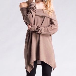 Brushed knit oversized tunic in Mocha.